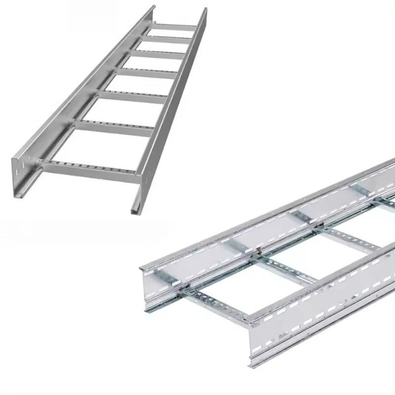 Galvanized Steel Ladder Type Cable Tray Silver Wall Mounted Installation Corrosion Resistant