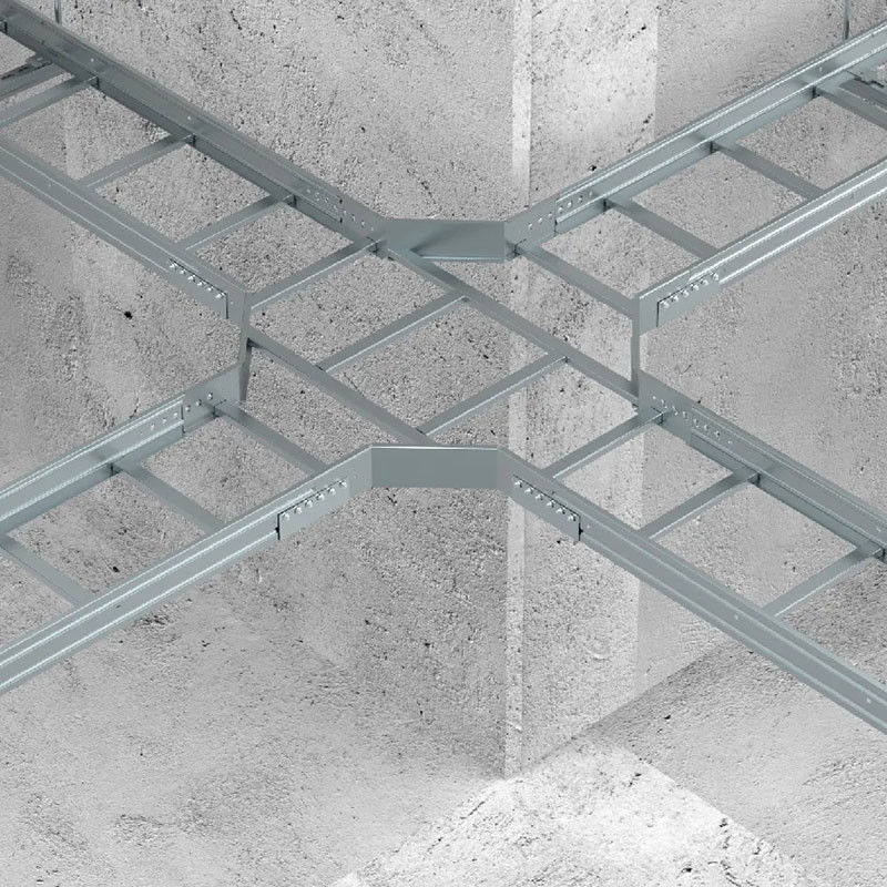 Silver Ladder Type Cable Tray Bends Tees Crosses For Corrosion Resistance And Fire Resistance
